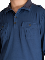 Men's Long-Sleeve Utility Polo Shirt, Steel Blue