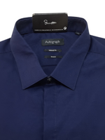 Men's Solid Long Sleeve Stretch Tailored Fit Formal Shirt, Navy