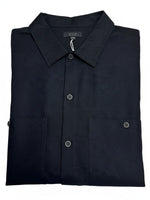 COS black cotton long sleeve button-down shirt with double chest pockets, folded view.