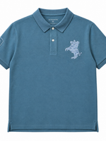 Giordano blue grey cotton blend polo shirt with button collar, embroidered chest logo and ribbed armbands.