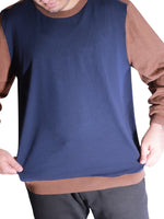 The Discount District Hugo Boss navy and brown virgin wool sweater with ribbed cuffs and hem in a comfort fit.