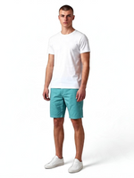 North Coast men's slim fit turquoise cotton chino shorts with button closure and pockets.