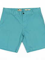 North Coast turquoise slim fit cotton chino shorts with button closure and belt loops.