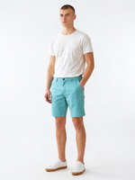 North Coast men's slim fit turquoise cotton chino shorts with button closure and belt loops.
