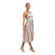 Women's Striped Multicolor Midi Dress – Vibrant & Flowy