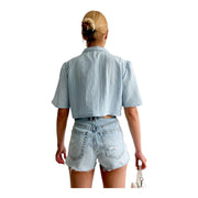 Women's Cropped Shirt – Chic & Playful Summer Essential, Baby Blue