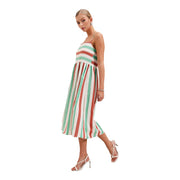 Women's Striped Multicolor Midi Dress – Vibrant & Flowy
