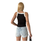 Women's Ribbed Black Tank Top, Black