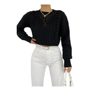 Openwork Knit Crop Sweater – Chic & Cozy, Black