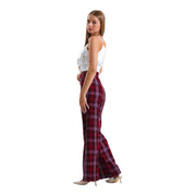 Women's High-Waisted Plaid Wide-Leg Trousers – Classic & Chic, Claret Red