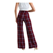 Women's High-Waisted Plaid Wide-Leg Trousers – Classic & Chic, Claret Red