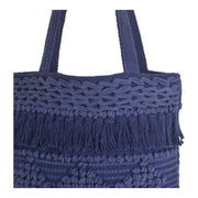 Hand-Tufted Navy Cotton Tote – Boho Chic & Artisanal Charm