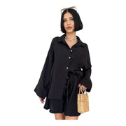 Women's Muslin Button-Down Shirt & Shorts Set