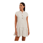 Women's Linen Mini Dress – Effortlessly Chic, Off-White