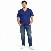 Men's T-Shirt – Navy Cotton Henley Classic