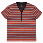 Men's T-Shirt – Bold Striped Henley Style, Orange