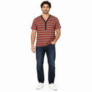 Men's T-Shirt – Bold Striped Henley Style, Orange