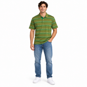 Men's Block Striped Polo Neck T-Shirt, Olive Green