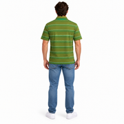 Men's Block Striped Polo Neck T-Shirt, Olive Green