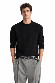 Men's Wool & Silk Blend Long Sleeve Sweater, Black