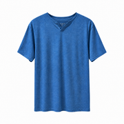 Men's V-Neck Henley T-Shirt, Steel Blue