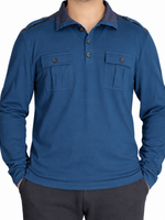 Men's Long-Sleeve Utility Polo Shirt, Steel Blue
