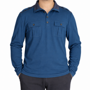 Men's Long-Sleeve Utility Polo Shirt, Steel Blue