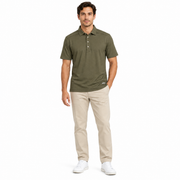Men's Solid Polo Neck Regular Fit T-Shirt, Olive Green