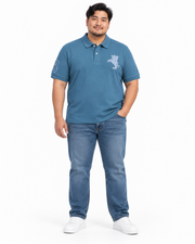Men's Polo Ribbed T-Shirt – Stylish & Comfortable, Blue Grey