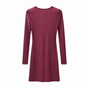 Women's Long Sleeve Ribbed Dress, Maroon