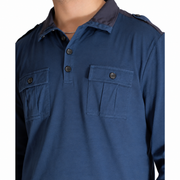 Men's Long-Sleeve Utility Polo Shirt, Steel Blue