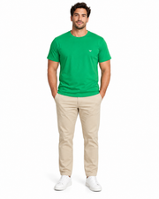 Men's Slim Fit Brand Logo Round Neck T-Shirt, Green