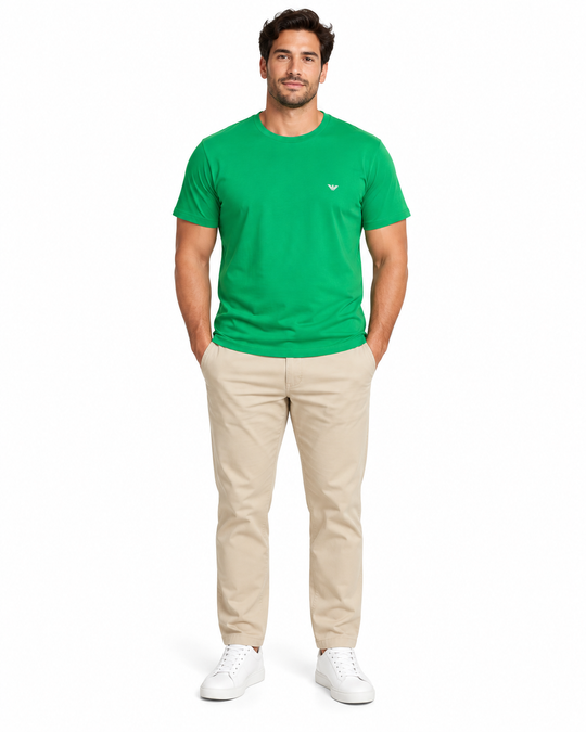 Men's Slim Fit Brand Logo Round Neck T-Shirt, Green