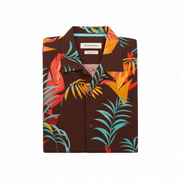 Men's Silk Graphic Short Sleeve Original Fit Casual Shirt, Brown