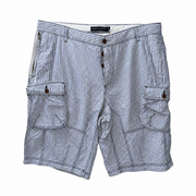 French Connection blue checkered cotton cargo shorts with utility pockets and button closure.