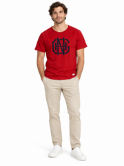 Men's Graphic Print Round Neck T-Shirt, Mahogany Red