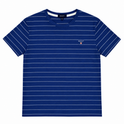 Men's Striped Crew Neck Relaxed Fit T-Shirt, Military Blue