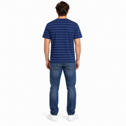 Men's Striped Crew Neck Relaxed Fit T-Shirt, Military Blue