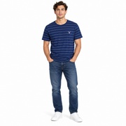 Men's Striped Crew Neck Relaxed Fit T-Shirt, Military Blue
