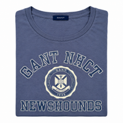 Men's Graphic Rolled Sleeve Round Neck T-Shirt, Laundered Blue