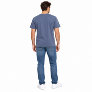 Men's Graphic Rolled Sleeve Round Neck T-Shirt, Laundered Blue