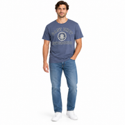 Men's Graphic Rolled Sleeve Round Neck T-Shirt, Laundered Blue