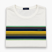 Men's Striped Brand Logo Scoop Neck T-Shirt, Eggshell