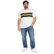 Men's Striped Brand Logo Scoop Neck T-Shirt, Eggshell