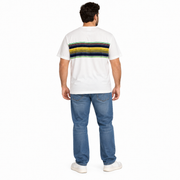 Men's Striped Brand Logo Scoop Neck T-Shirt, Eggshell
