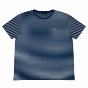 Men's Striped Brand Logo Round Neck T-Shirt, Navy