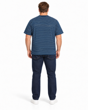 Men's Striped Brand Logo Round Neck T-Shirt, Navy