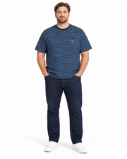 Men's Striped Brand Logo Round Neck T-Shirt, Navy