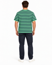 Men's Striped Brand Logo Round Neck T-Shirt, Green & Purple
