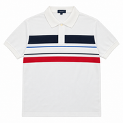 Men's Striped Polo Neck Ribbed T-Shirt, White